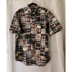 Vtg Nautica Madras Plaid Boat Mens Button Down Shirt  Size L Patchwork